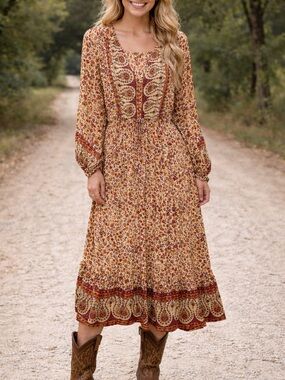 Aura Womens Balloon Sleeve V Neck Floral Print Multicolor Maxi Dress Size 3X